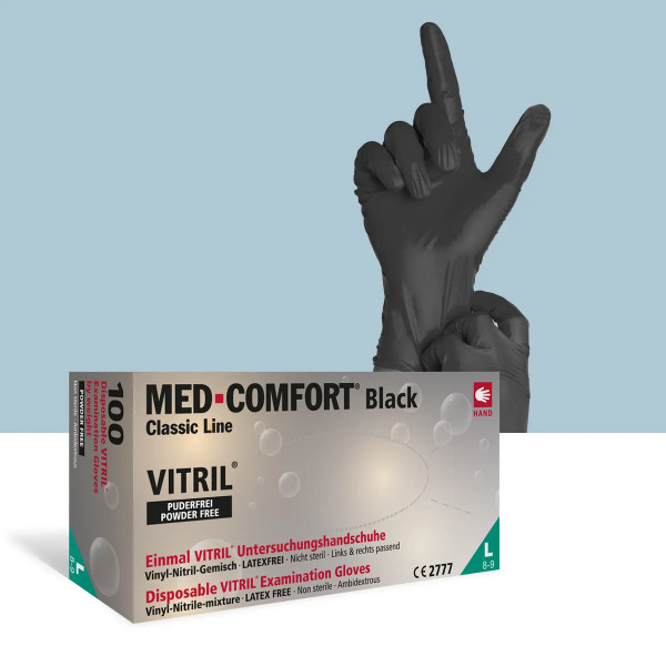 MED-COMFORT Vitril Vinyl-Nitril-Untersuchungshandschuhe in schwarz, puderfrei und unsteril