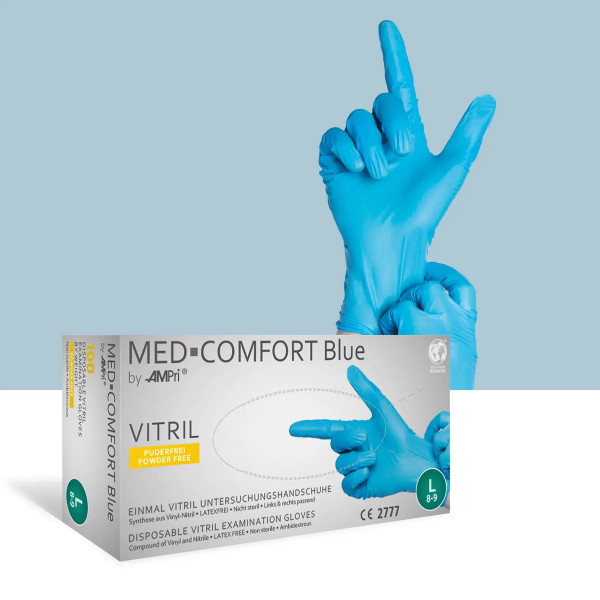 MED-Comfort Vitril Vinyl-Nitril-Untersuchungshandschuhe in blau, puderfrei und unsteril